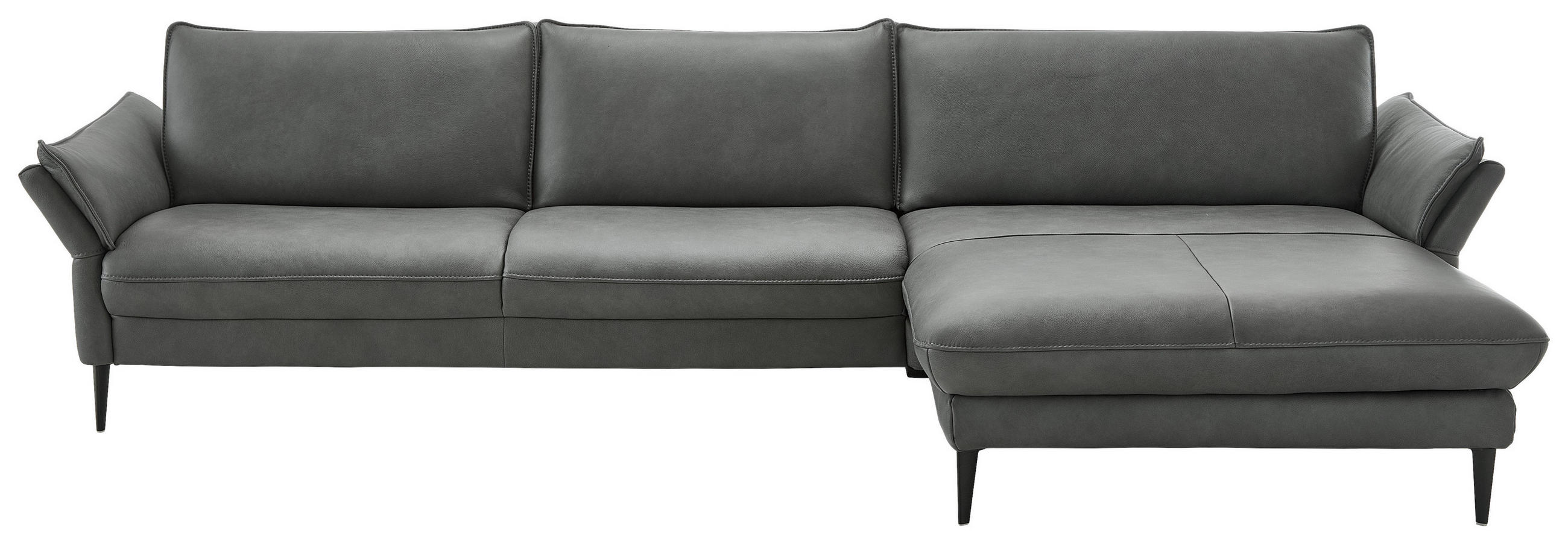 ECKSOFA Anthrazit Echtleder  - Anthrazit/Schwarz, Design, Leder/Metall (334/172cm) - Hukla