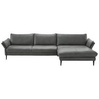 ECKSOFA in Echtleder Anthrazit  - Anthrazit/Schwarz, Design, Leder/Metall (334/172cm) - Hukla