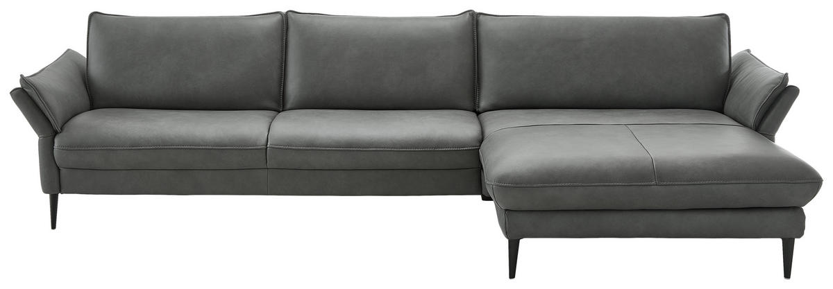 ECKSOFA in Echtleder Anthrazit  - Anthrazit/Schwarz, Design, Leder/Metall (334/172cm) - Hukla