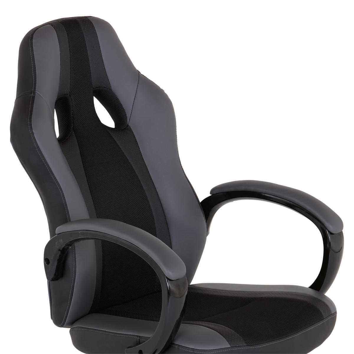 GAMING STOL kovina, umetna masa, tekstil črna, svetlo siva  - črna/siva, Moderno, kovina/umetna masa (61/111/70cm) - MID.YOU