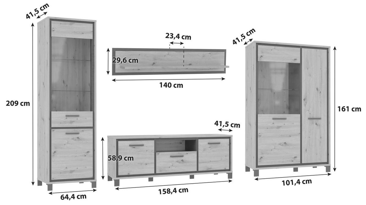 HYLLKOMBINATION  i ekfärgad  344,2/208/41,5 cm  - svart/ekfärgad, Basics, metall/trämaterial (344,2/208/41,5cm) - Livetastic