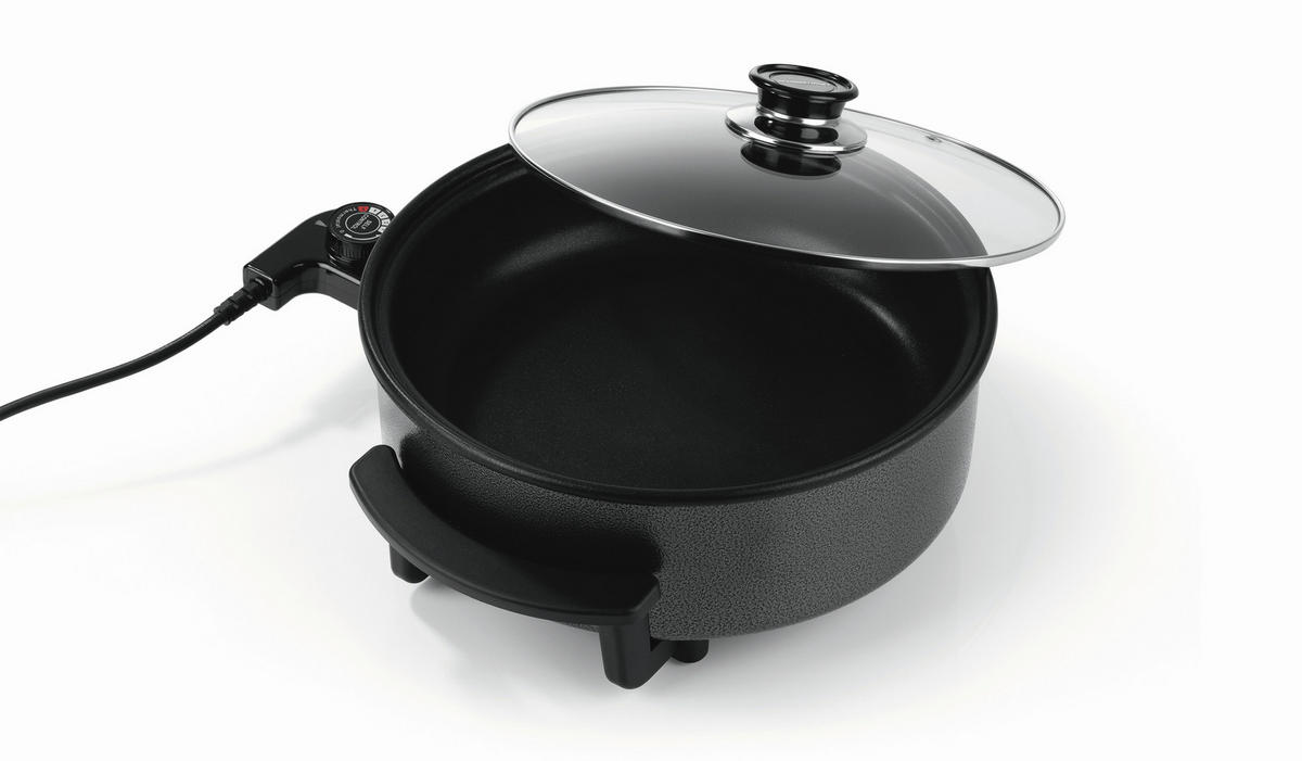 ELEKTRISCHE PFANNE GOURMETmaxx  - Schwarz, Basics, Glas/Kunststoff (34/32/18cm) - GOURMETMAXX