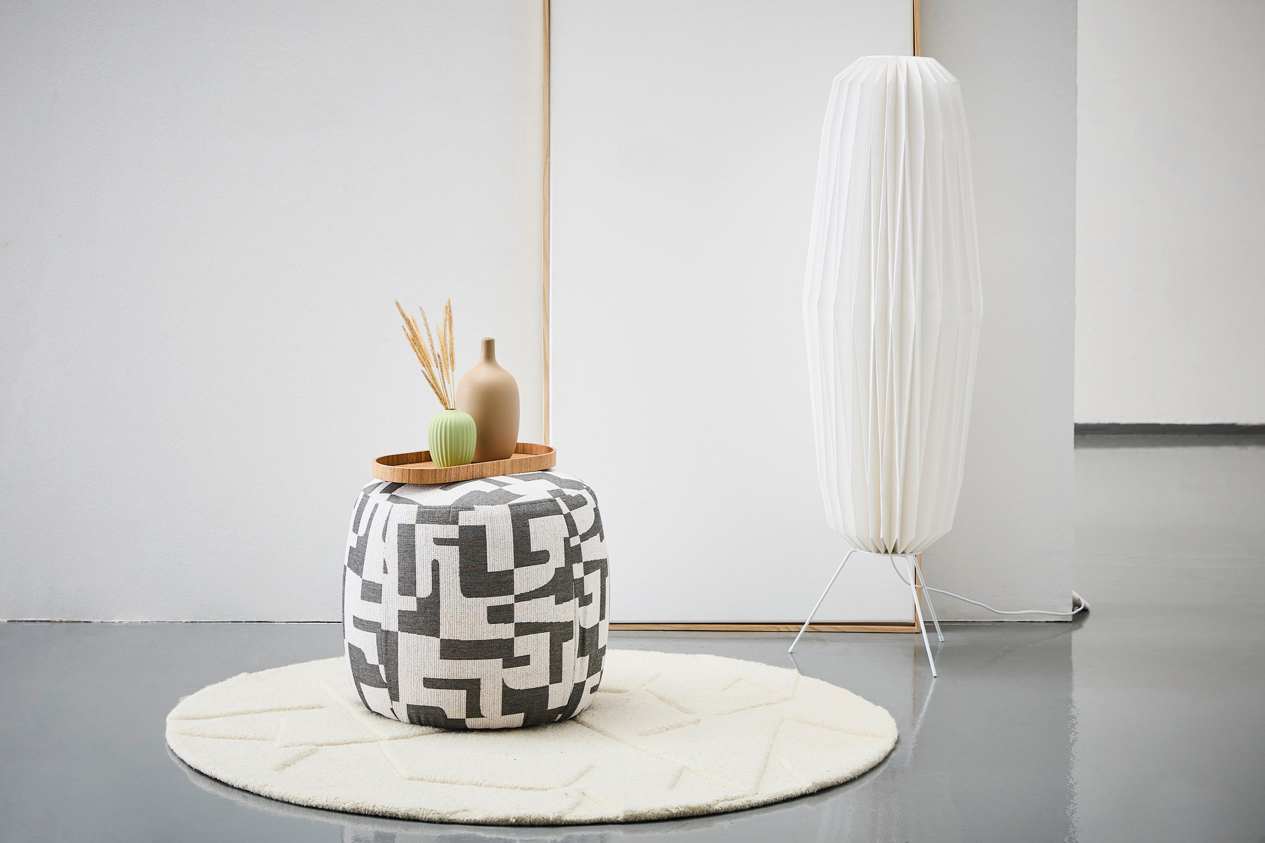 POUF Jacquard Abstraktes Creme, Schwarz 46/40/46 cm  - Creme/Schwarz, Trend, Textil (46/40/46cm) - MID.YOU