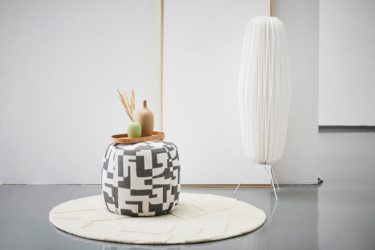 POUF Jacquard Abstraktes Schwarz, Creme 46/40/46 cm  - Creme/Schwarz, Trend, Textil (46/40/46cm) - MID.YOU