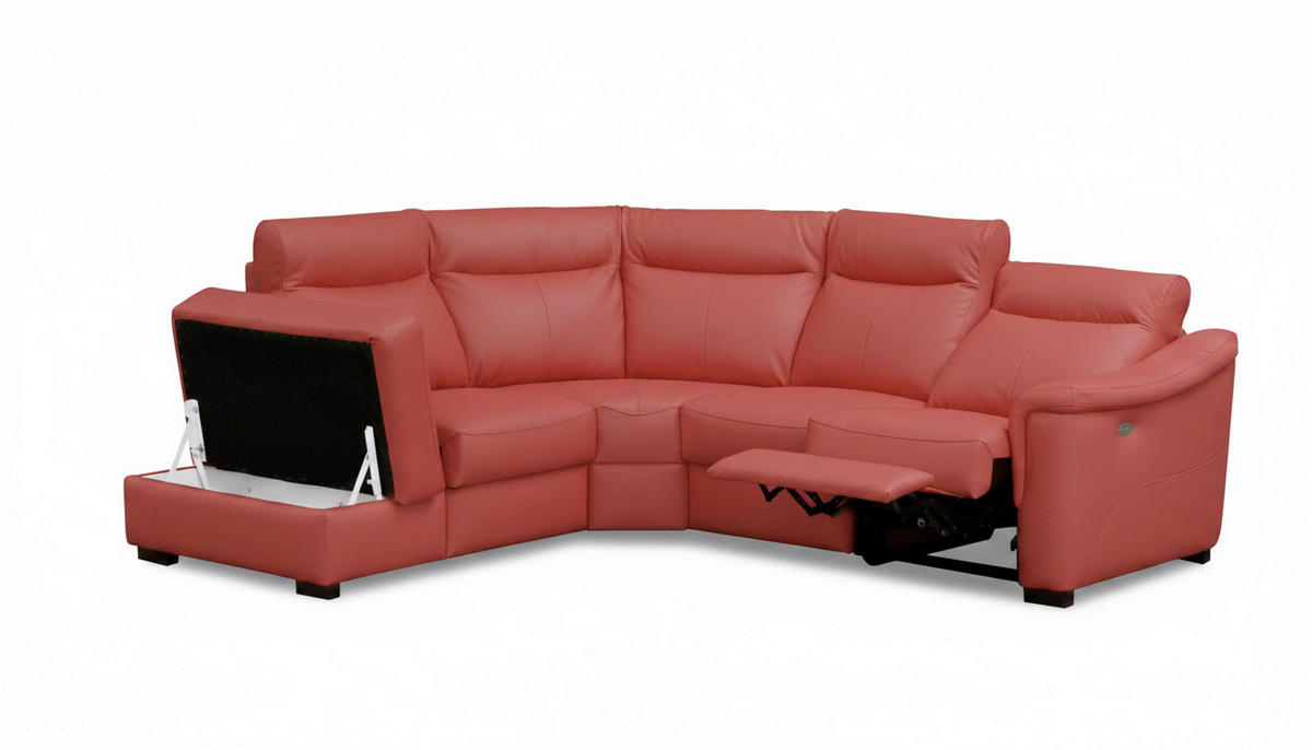 ECKSOFA Lederlook Echtleder Rot  - Wengefarben/Rot, Design, Leder/Holz (229/260cm) - Livetastic