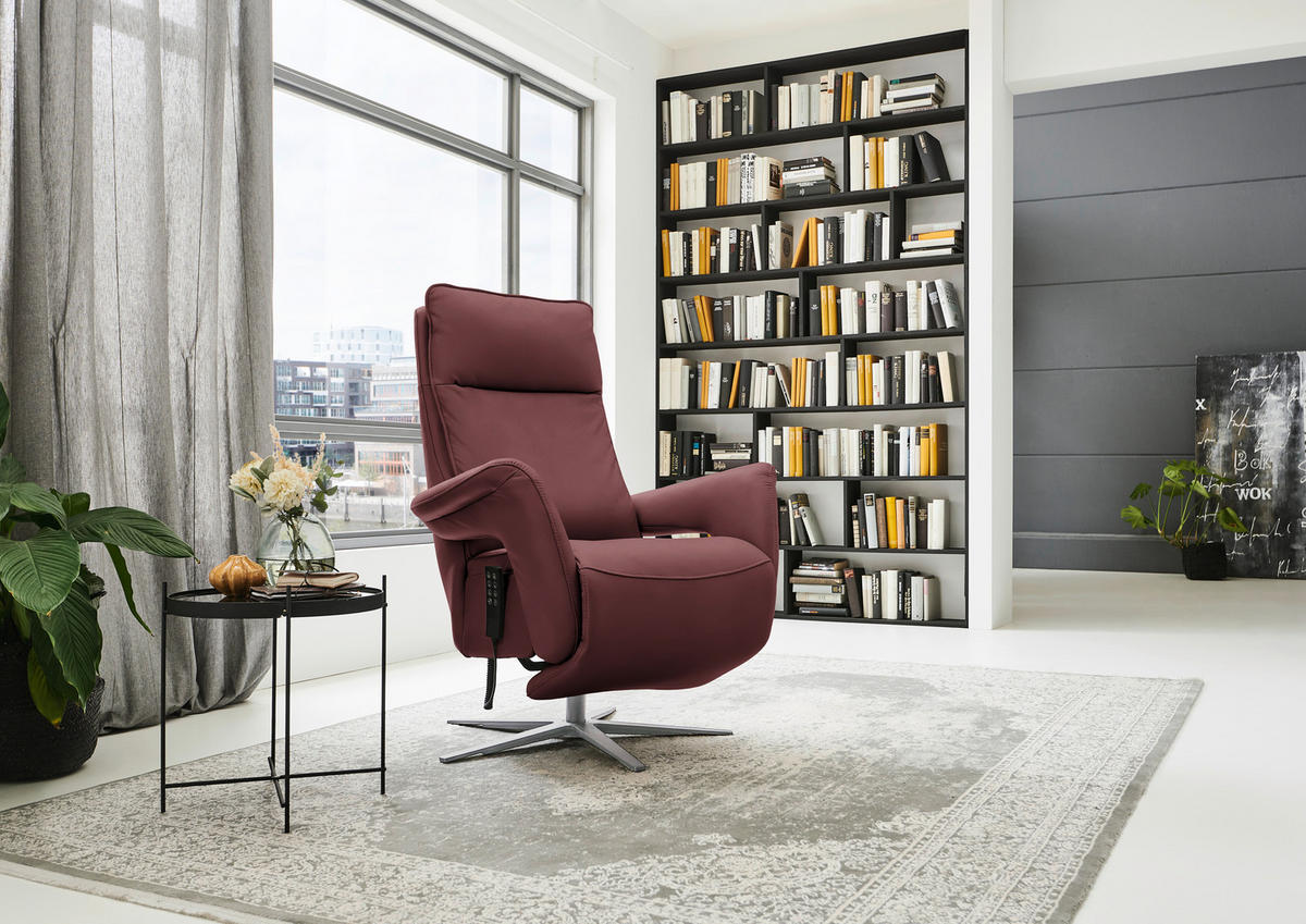 RELAXSESSEL in Leder Beere  - Edelstahlfarben/Beere, Design, Leder/Metall (79-83/116/87-176cm) - Valdera