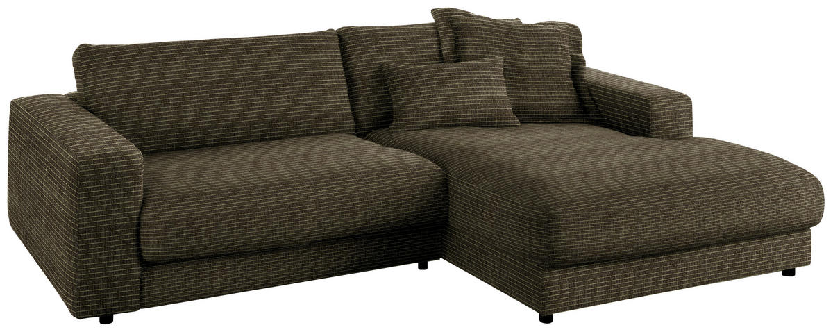 ECKSOFA in Chenille Olivgrün  - Schwarz/Olivgrün, Design, Kunststoff/Textil (270/190cm) - Lomoco