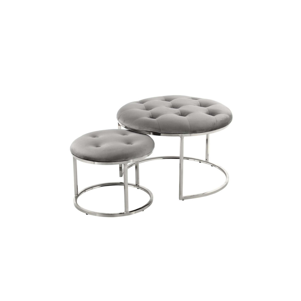 HOCKERSET Grau, Silberfarben  - Silberfarben/Grau, Design, Textil/Metall (40+60cm) - Kayoom