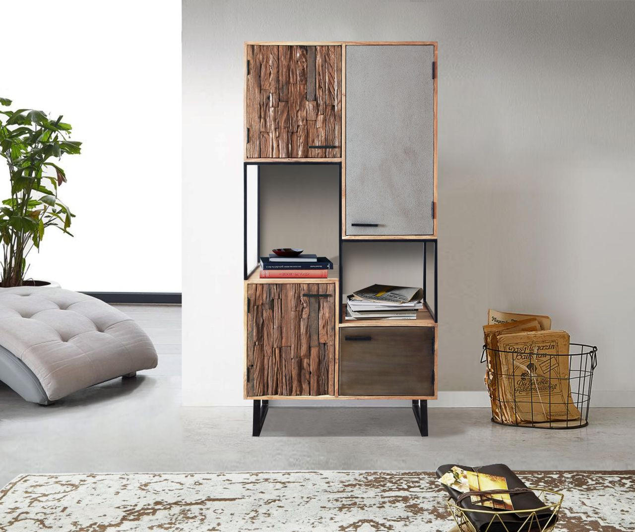 HIGHBOARD  in 88/180/40 cm  - Hellbraun/Schwarz, Design, Holz/Stein (88/180/40cm) - Carryhome