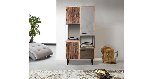 HIGHBOARD Akazie, Recyclingholz Hartholz Grau, Akaziefarben, Hellbraun Einlegeboden  - Hellbraun/Schwarz, Design, Holz/Stein (88/180/40cm) - Carryhome