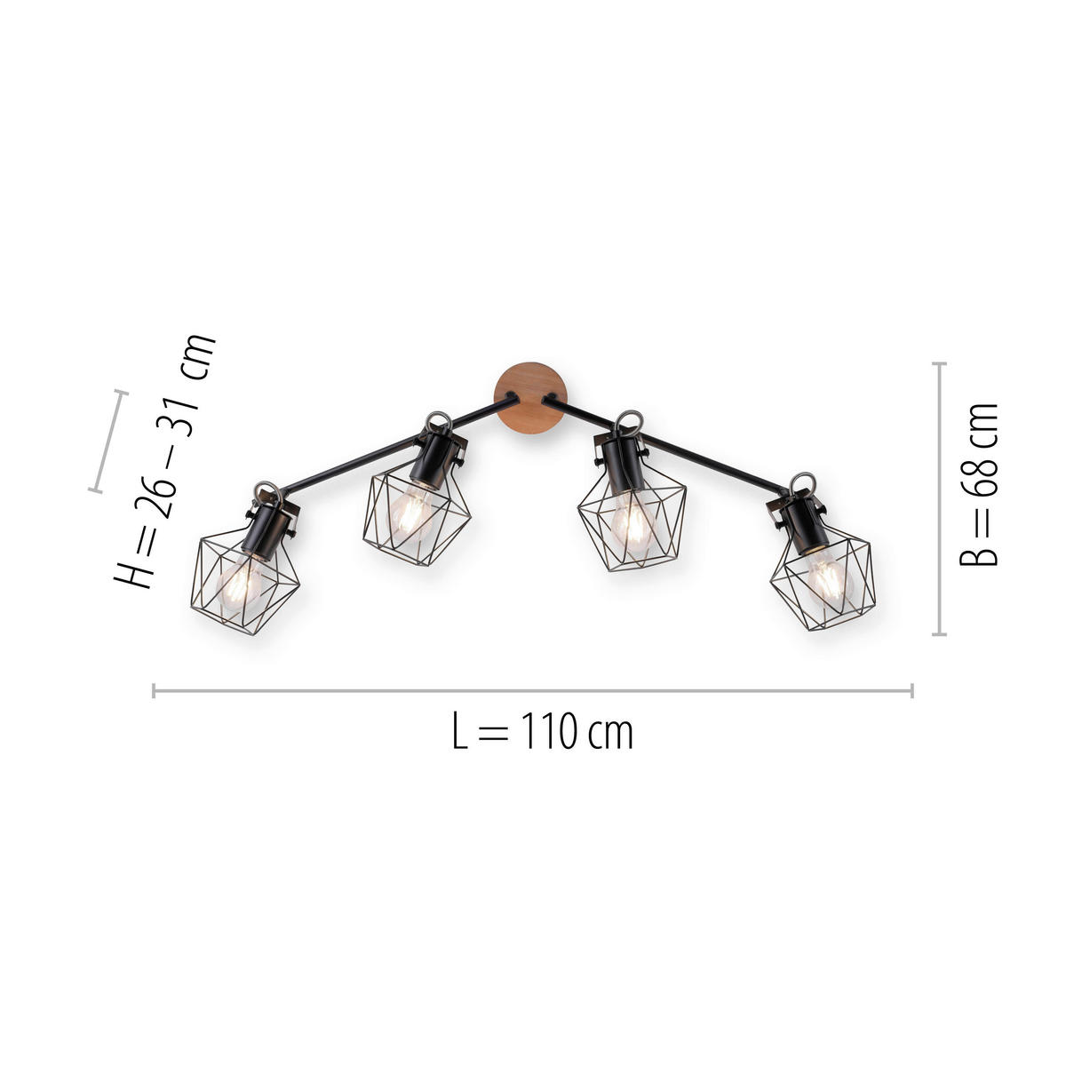 LED-DECKENLEUCHTE 110/109/30,5 cm   - Schwarz, Natur, Holz/Metall (110/109/30,5cm)