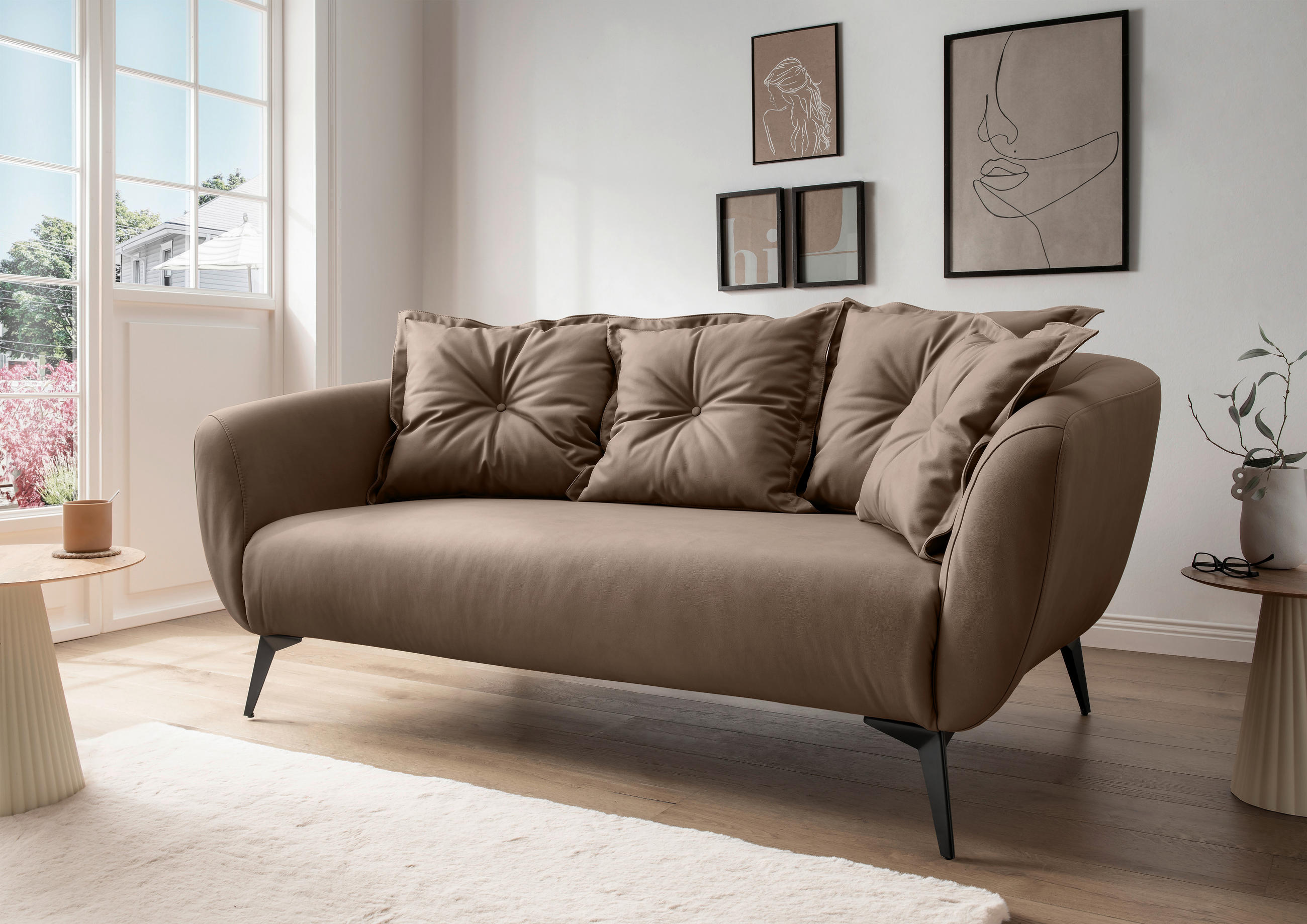 2,5-SITZER Lederlook Braun  - Schwarz/Braun, MODERN, Textil/Metall (196/94/103cm) - Livetastic