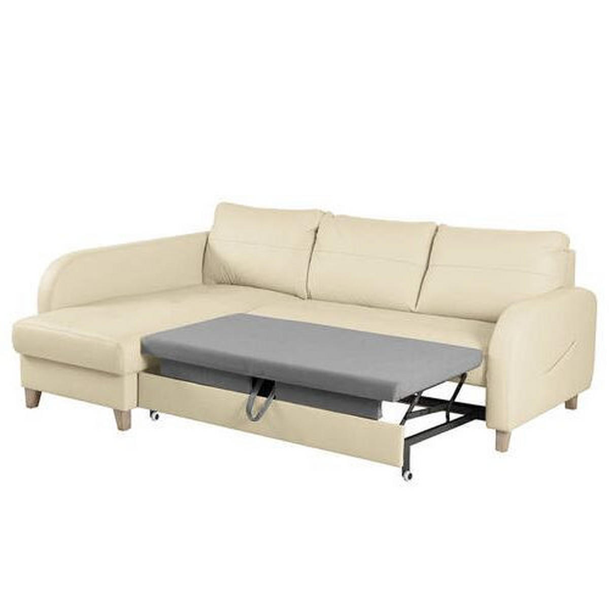 ECKSOFA Beige Echtleder Lederlook  - Beige/Buchefarben, Design, Leder/Holz (227/168cm) - Livetastic