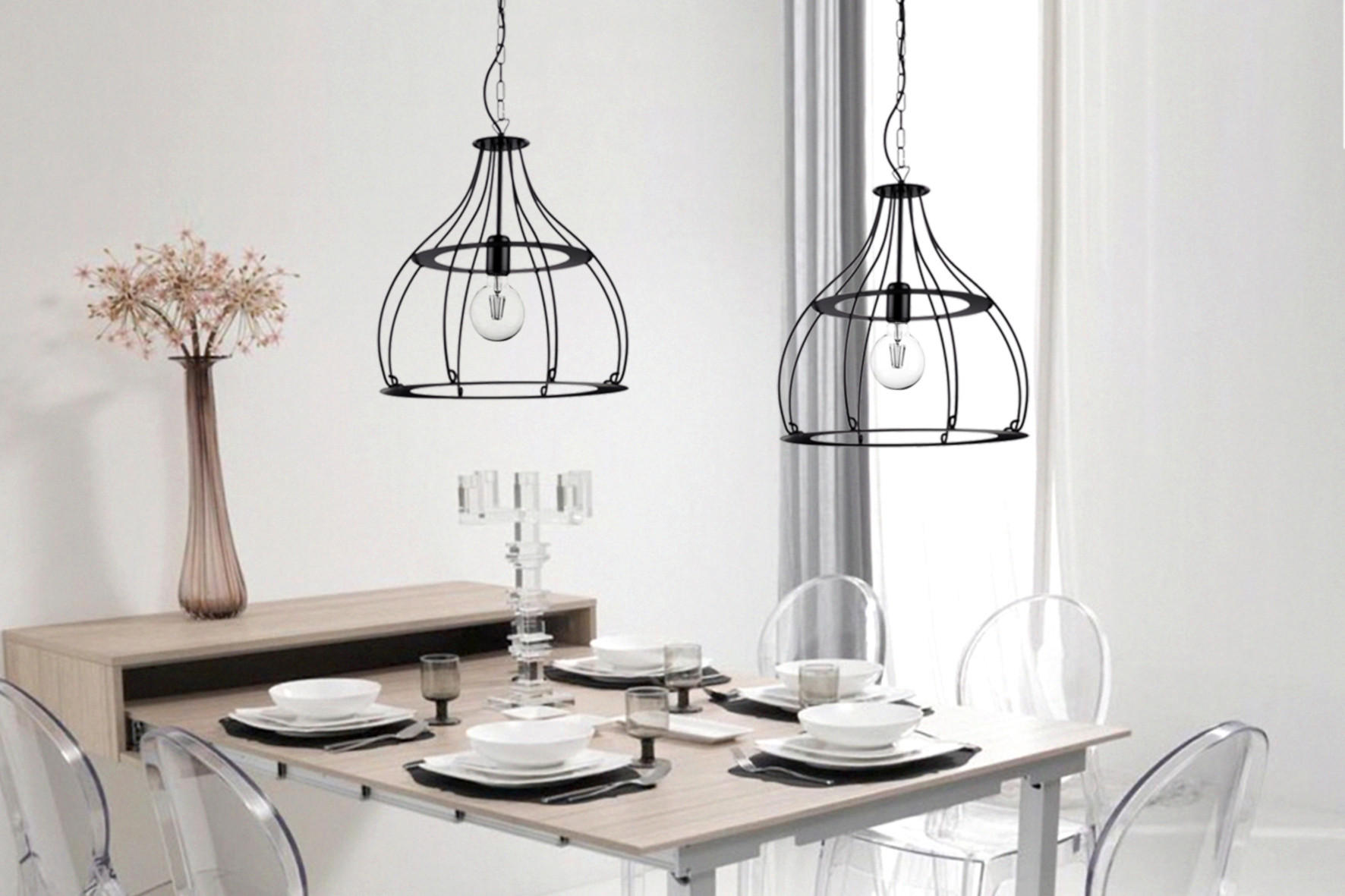 HÄNGELEUCHTE 40/90 cm   - Schwarz, KONVENTIONELL, Metall (40/90cm)