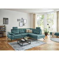 ECKSOFA in Lederlook, Mikrofaser Türkis  261/220 cm  - Türkis/Schwarz, Design, Textil/Metall (261/220cm) - Beldomo System