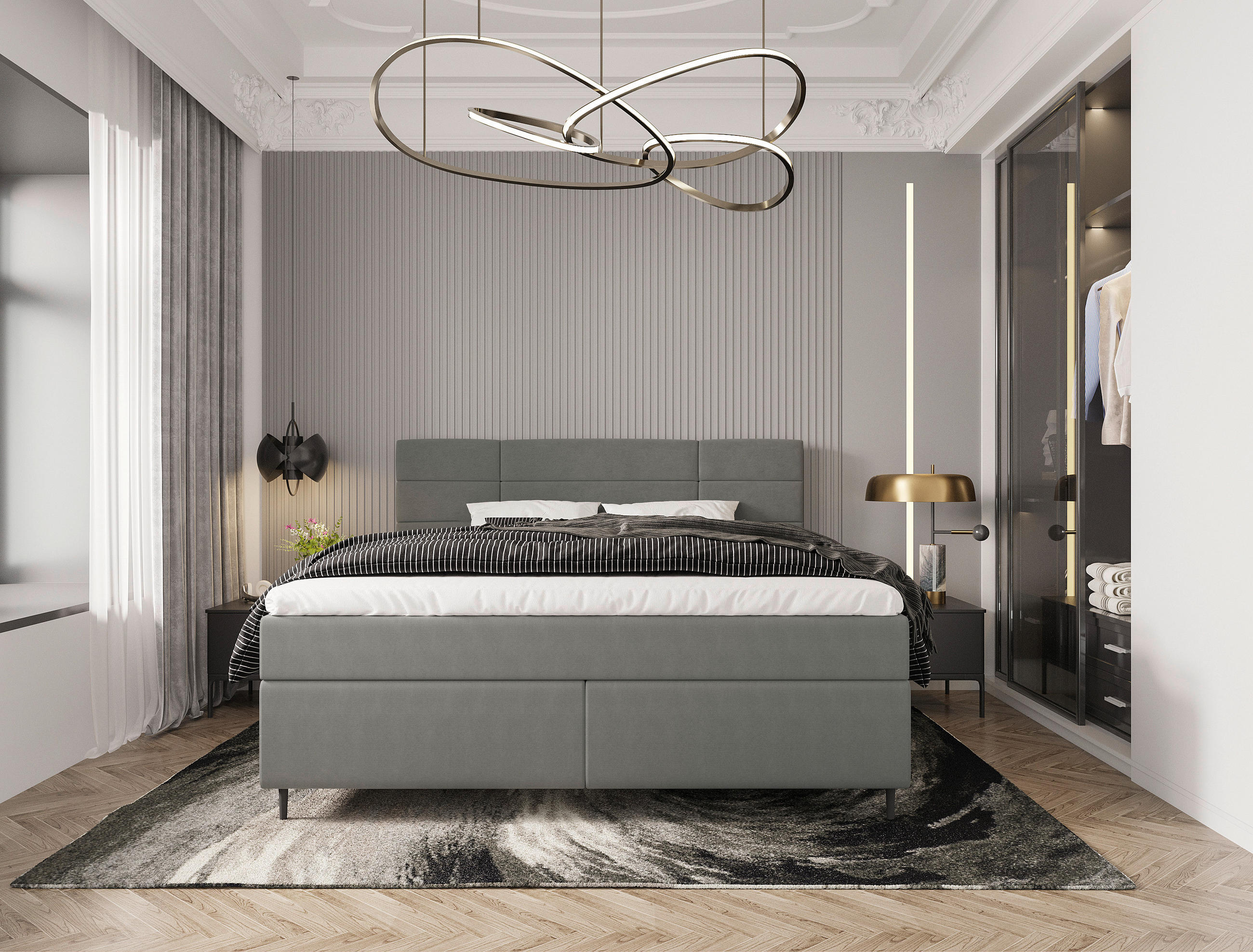 BOXBETT 180/200 cm  in Grau  - Birkefarben/Schwarz, KONVENTIONELL, Holz/Textil (180/200cm) - Boxxx