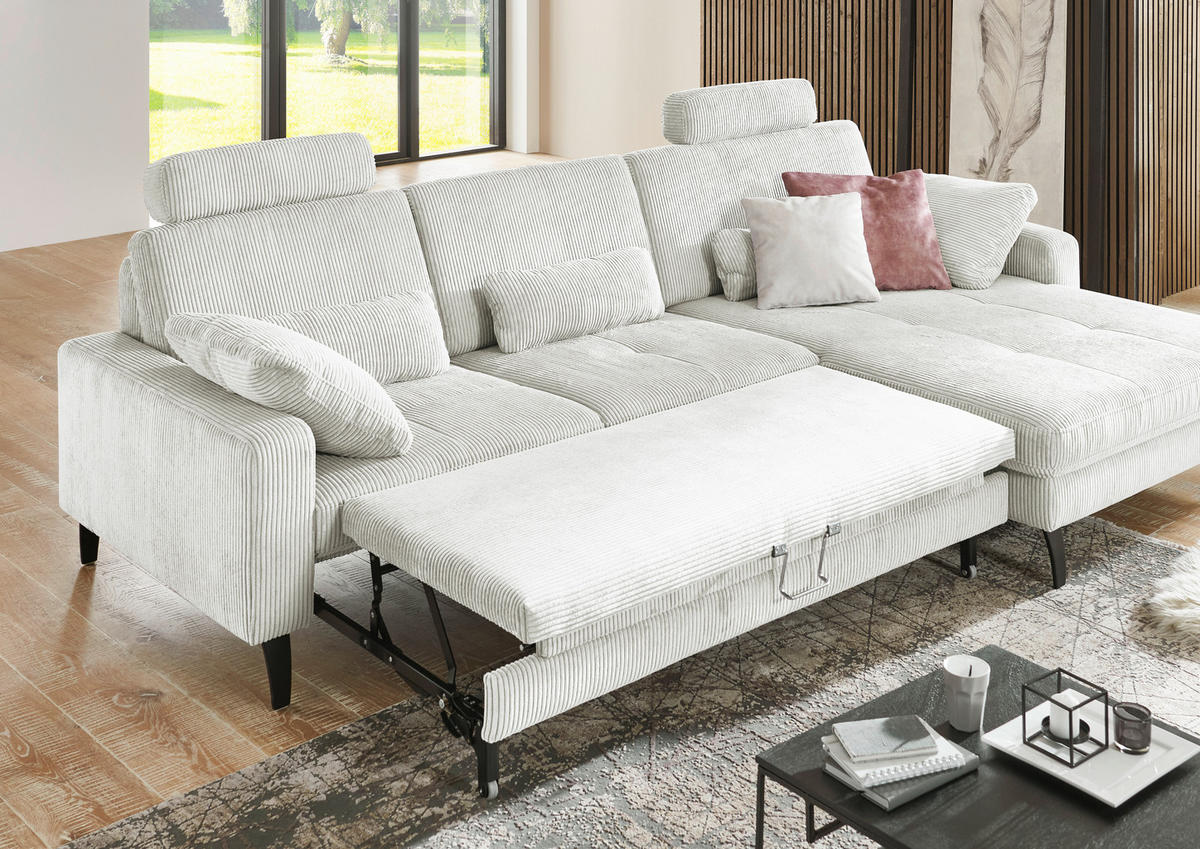 ECKSOFA in Cord Creme  - Creme/Schwarz, Modern, Textil/Metall (302/177cm) - Beldomo Style