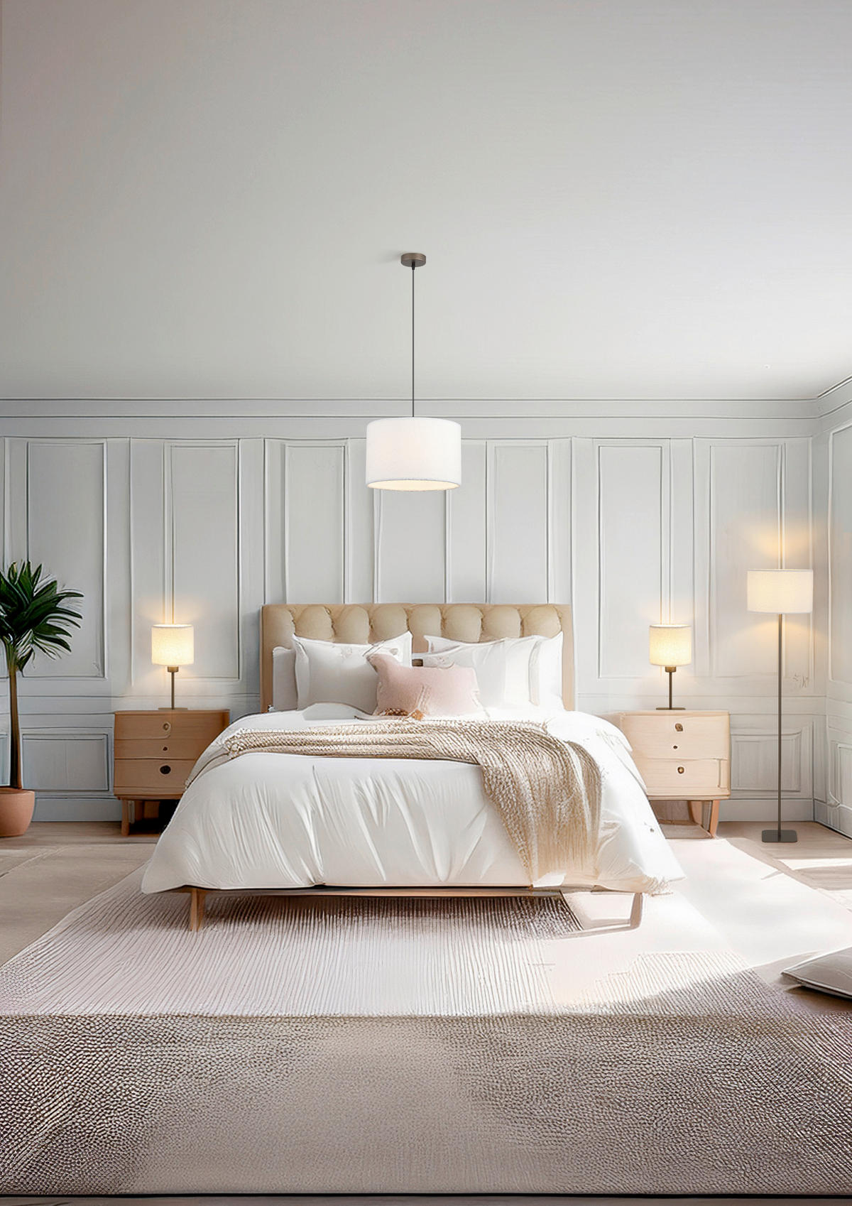 PENDELLEUCHTE 35/35/120 cm  - Weiß/Mokka, Design, Textil/Metall (35/35/120cm)