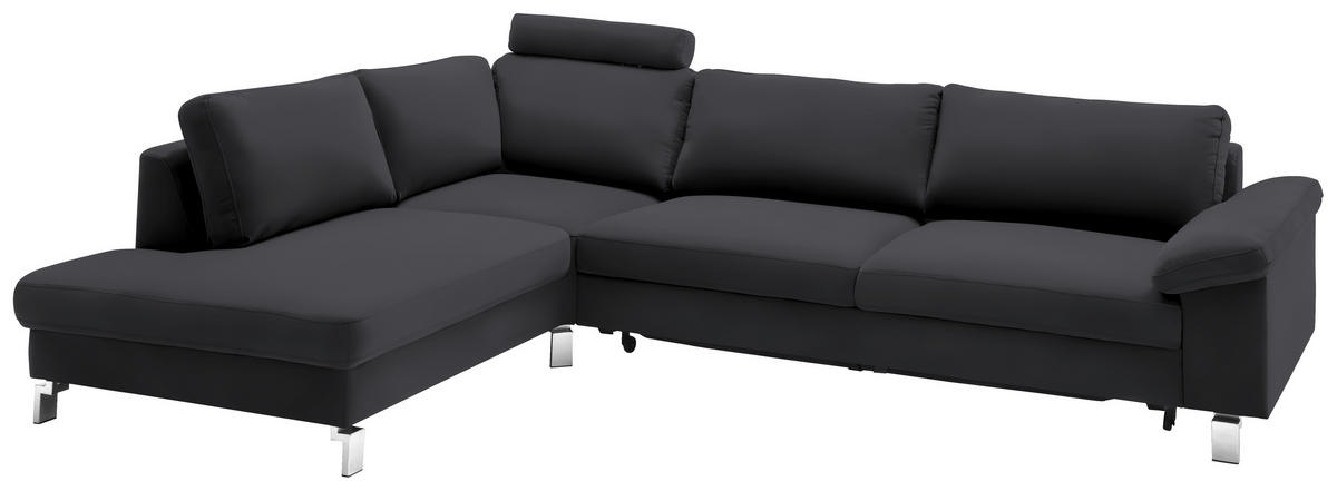 ECKSOFA in Echtleder Dunkelgrau  - Chromfarben/Dunkelgrau, Design, Leder/Metall (200/281cm) - Pure Home Lifestyle