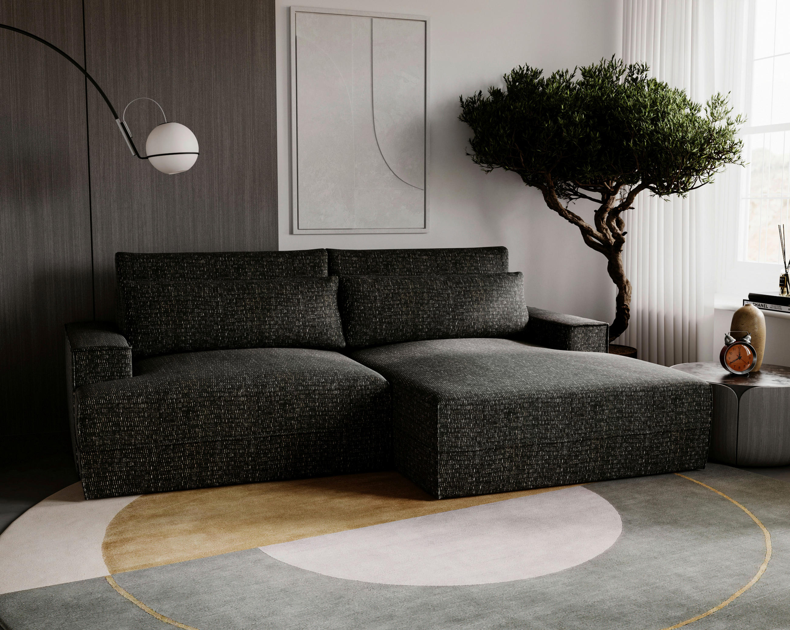 ECKSOFA Schwarz Struktur  - Schwarz, Design, Kunststoff/Textil (272/156cm) - Livetastic