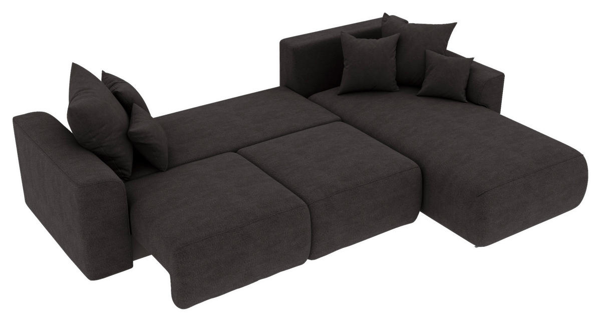 ECKSOFA Dunkelbraun Lederlook Zierkissen, Rückenkissen, Bettkasten, Schlaffunktion, Rücken echt, Liegefläche im Originalstoff  - Chromfarben/Dunkelbraun, KONVENTIONELL, Kunststoff/Textil (293/195cm) - Carryhome