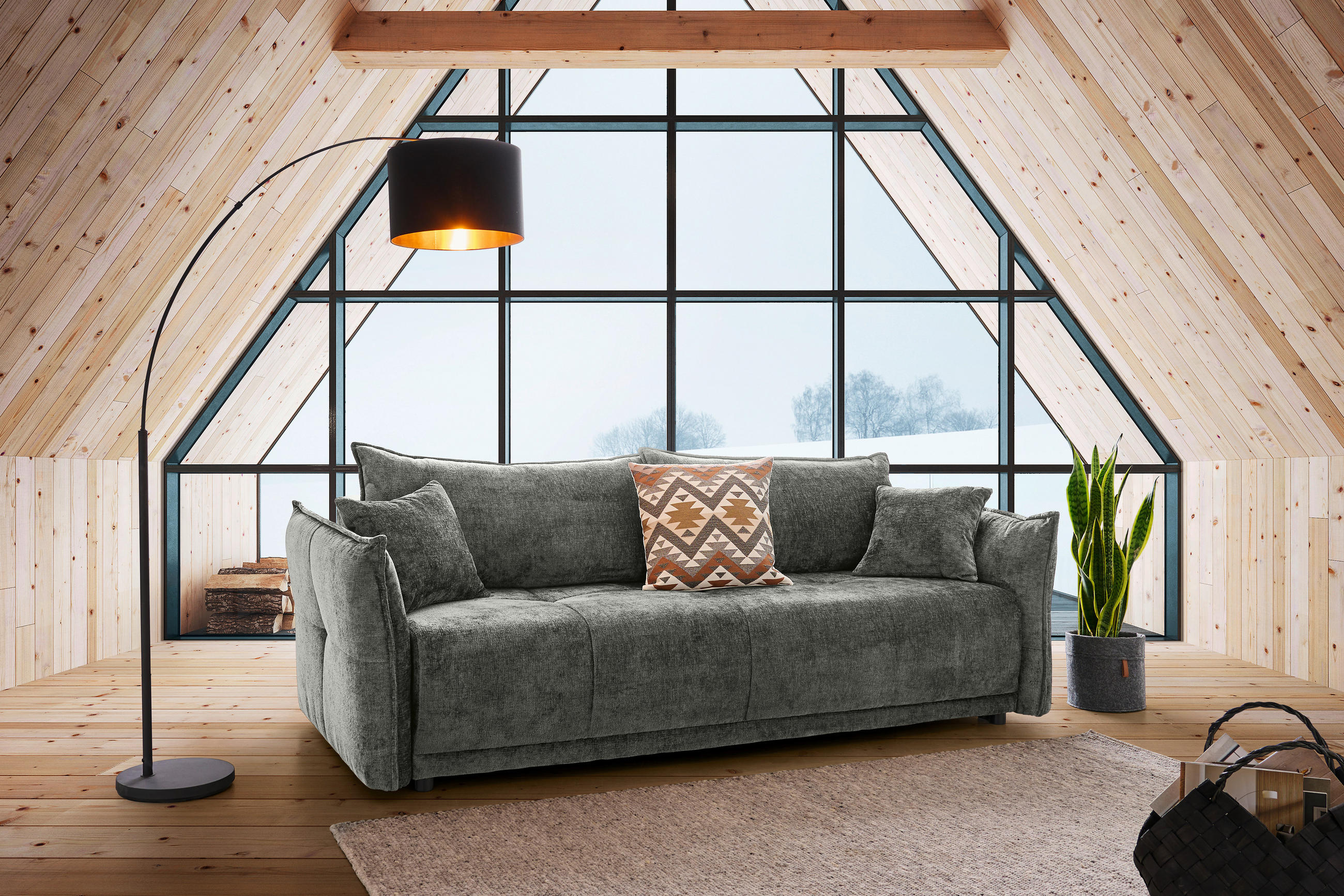 BOXSPRINGSOFA  mit Stoffauswahl, Liegefunktion, Schlafen auf Sitzhöhe, Rücken echt Chenille Greige  - Greige/Schwarz, MODERN, Kunststoff/Textil (235/95/108cm) - Hom`in