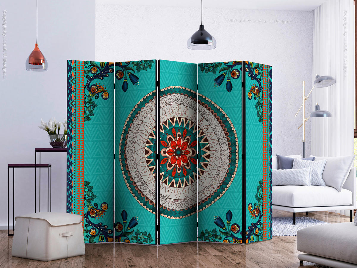SKÄRMVÄGG  i trä, textil  blå, röd  - röd/blå, Basics, trä/textil (225/172/3cm) - artgeist