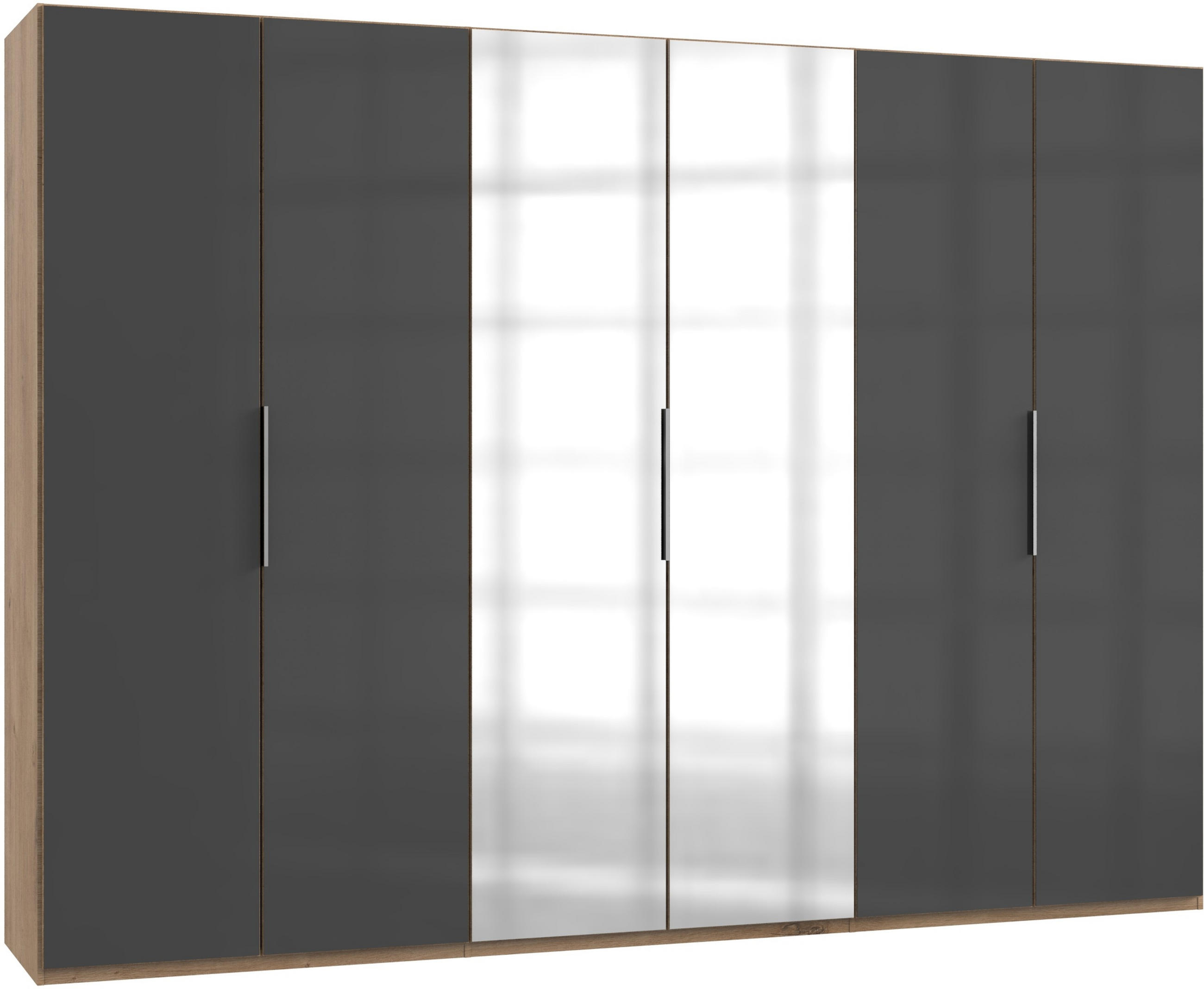 Drehtürenschrank 300cm Level, Grau/Eiche Dekor