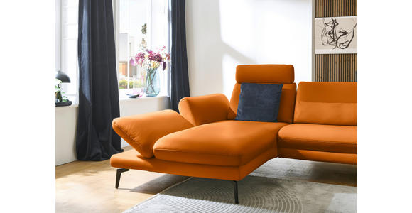 ECKSOFA in Echtleder Orange  195/308 cm  - Schwarz/Orange, Design, Leder/Metall (195/308cm) - Dieter Knoll