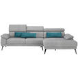 ECKSOFA in Velours Grau  - Schwarz/Grau, Design, Textil/Metall (295/187cm) - Novel