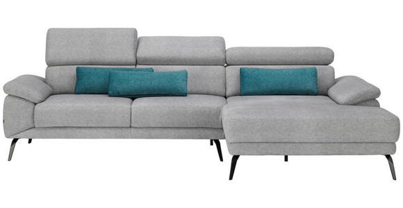 ECKSOFA in Velours Grau  - Schwarz/Grau, Design, Textil/Metall (295/187cm) - Novel