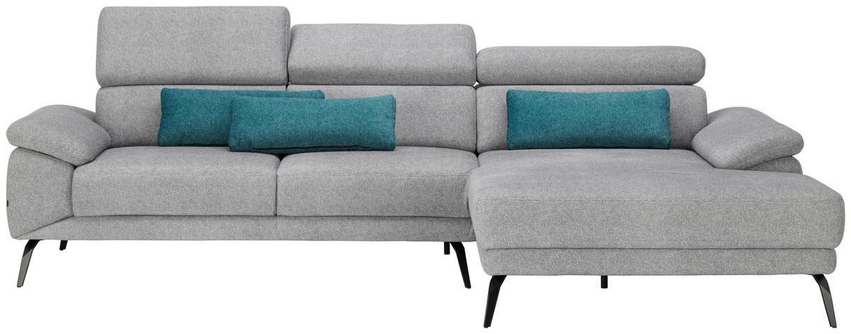 ECKSOFA in Velours Grau  - Schwarz/Grau, Design, Textil/Metall (295/187cm) - Novel