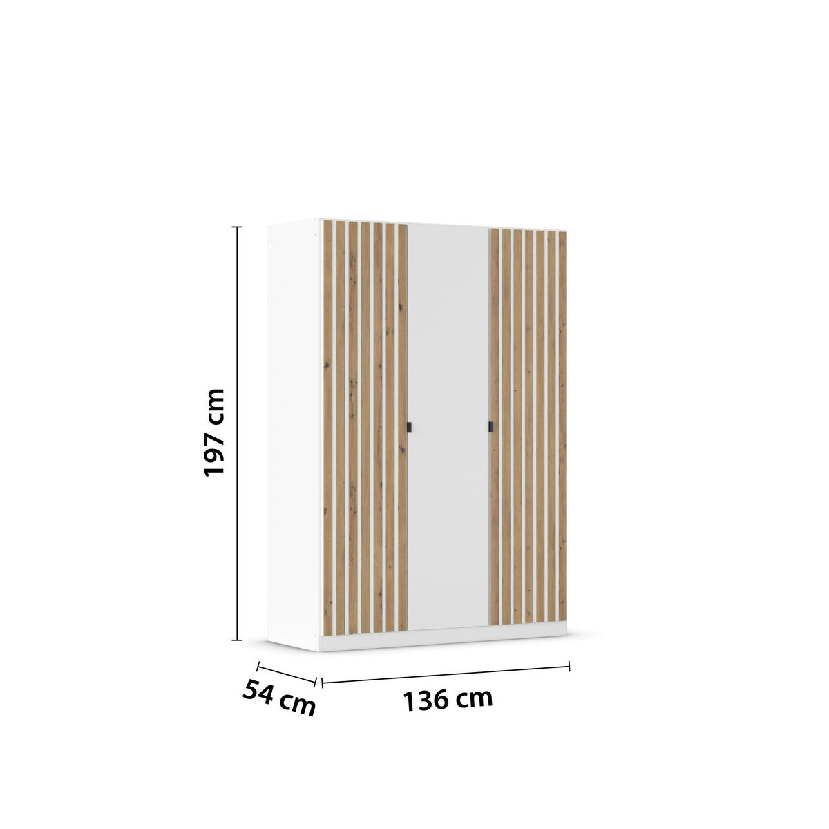 DREHTÜRENSCHRANK  in Weiß, Eiche Artisan  - Weiß/Eiche Artisan, MODERN, Holzwerkstoff/Metall (136/197/54cm) - Rauch Möbel