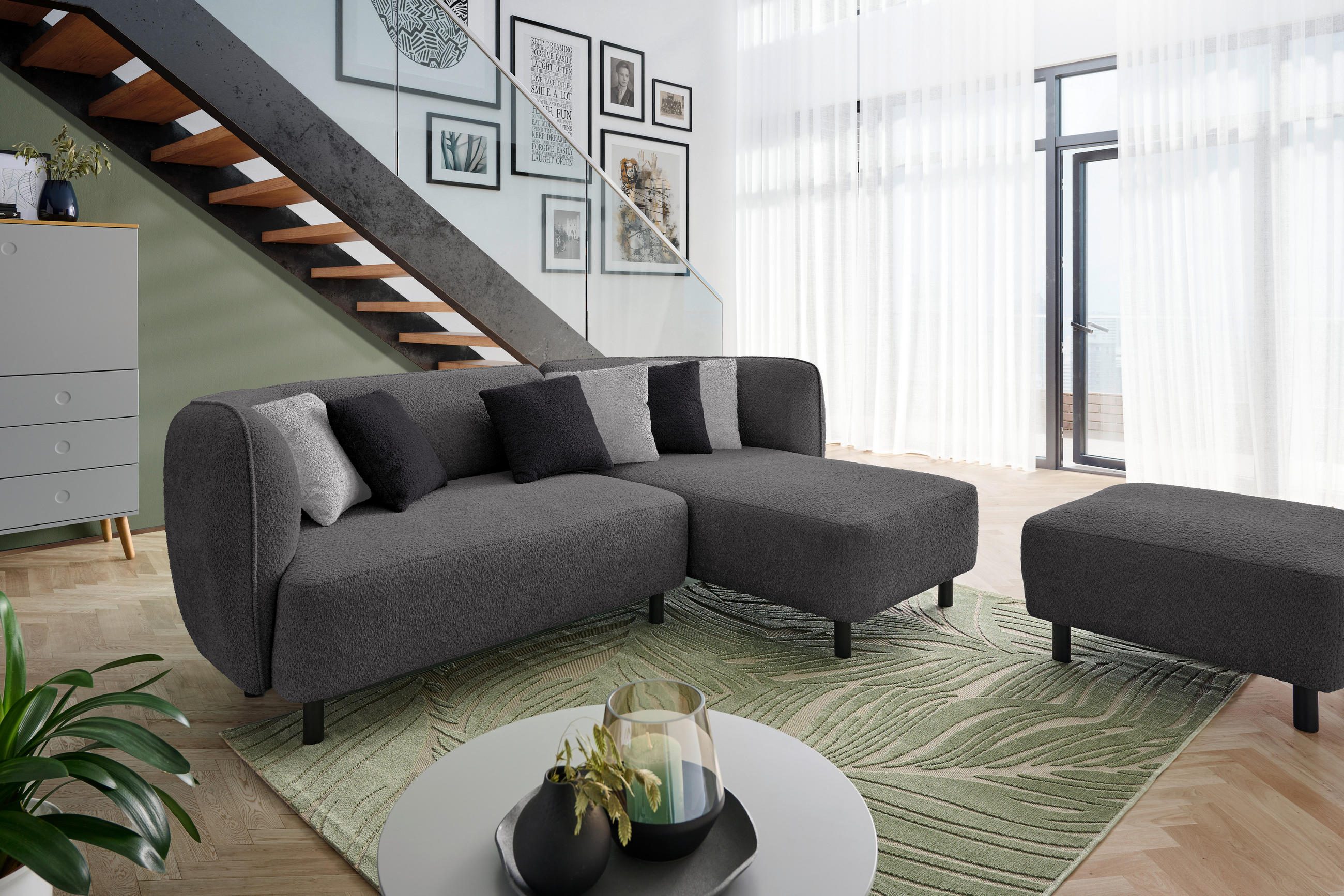 ECKSOFA in Chenille Grau  - Beige/Hellgrau, Design, Holz/Textil (236/148cm) - Lomoco