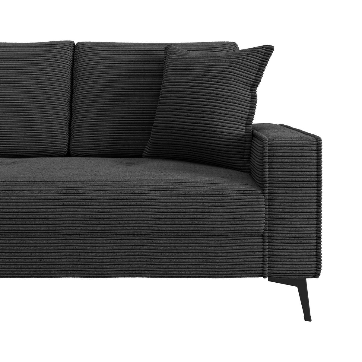ECKSOFA ZERO Schwarz Cord Zierkissen, Rückenkissen  - Schwarz, Trend, Textil/Metall (173/286cm) - Livetastic