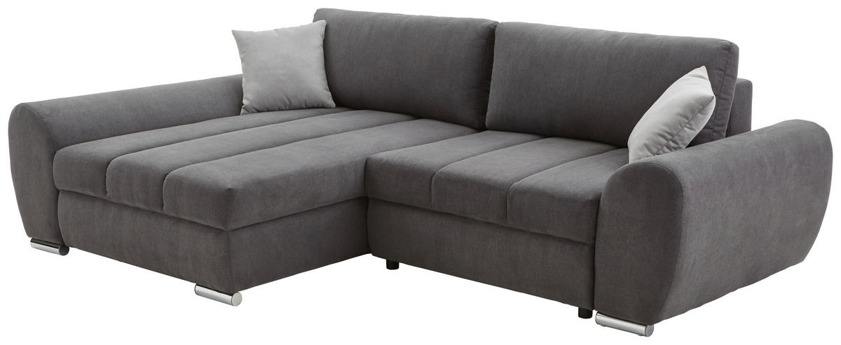 ECKSOFA in Flachgewebe Dunkelgrau  - Chromfarben/Dunkelgrau, Konventionell, Textil/Metall (175/270cm) - MID.YOU