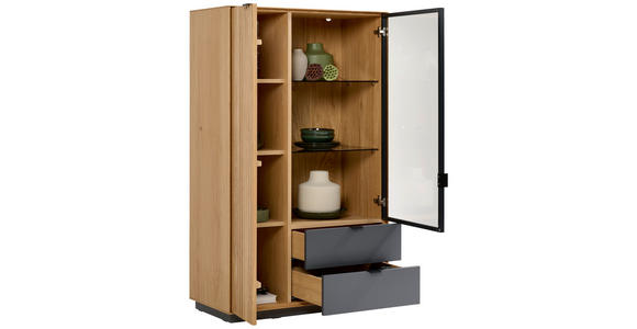 HIGHBOARD Grau, Eichefarben  85/141/42 cm  - Eichefarben/Grau, Natur, Glas/Holz (85/141/42cm) - Linea Natura
