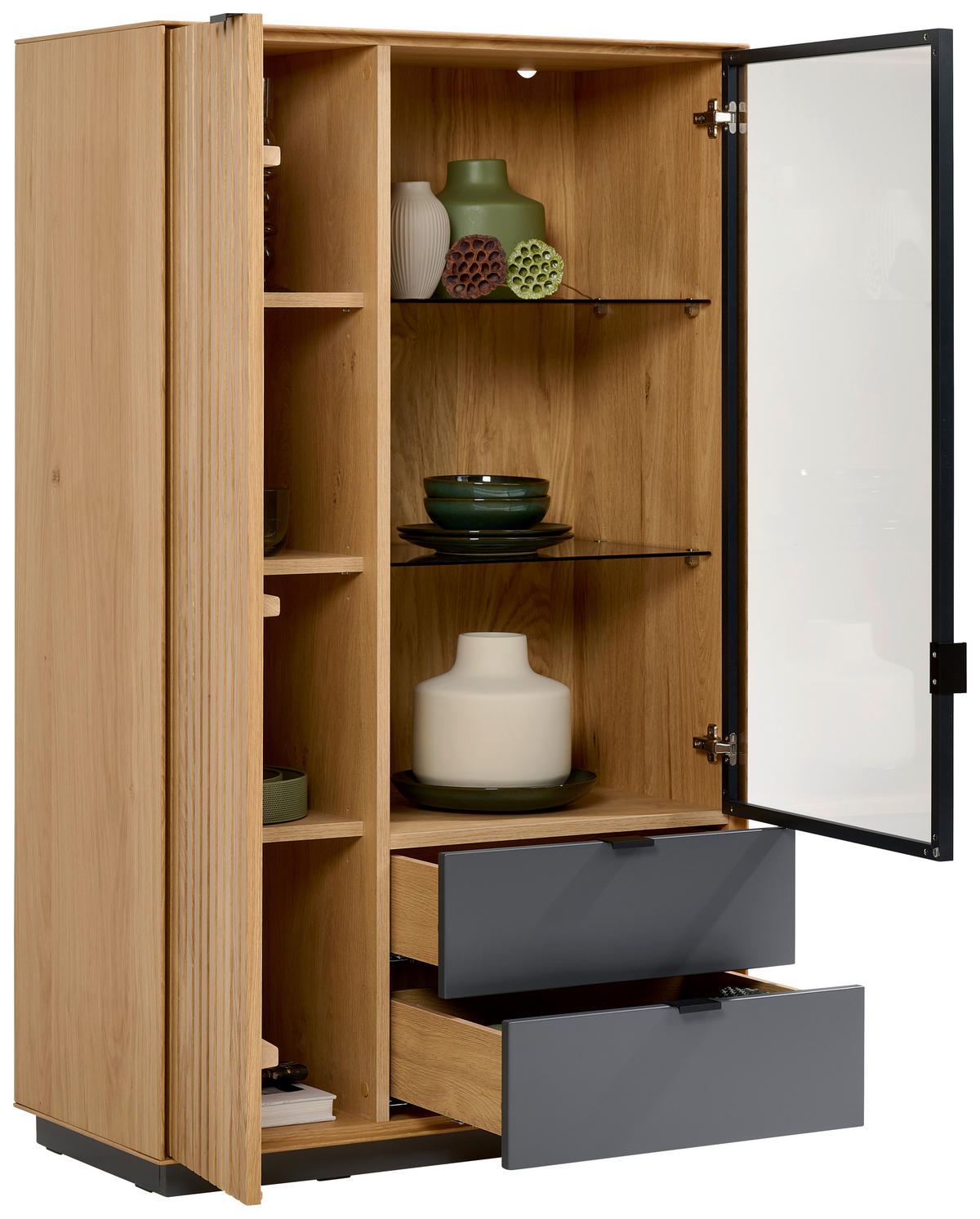 HIGHBOARD Grau, Eichefarben  85/141/42 cm  - Eichefarben/Grau, Natur, Glas/Holz (85/141/42cm) - Linea Natura