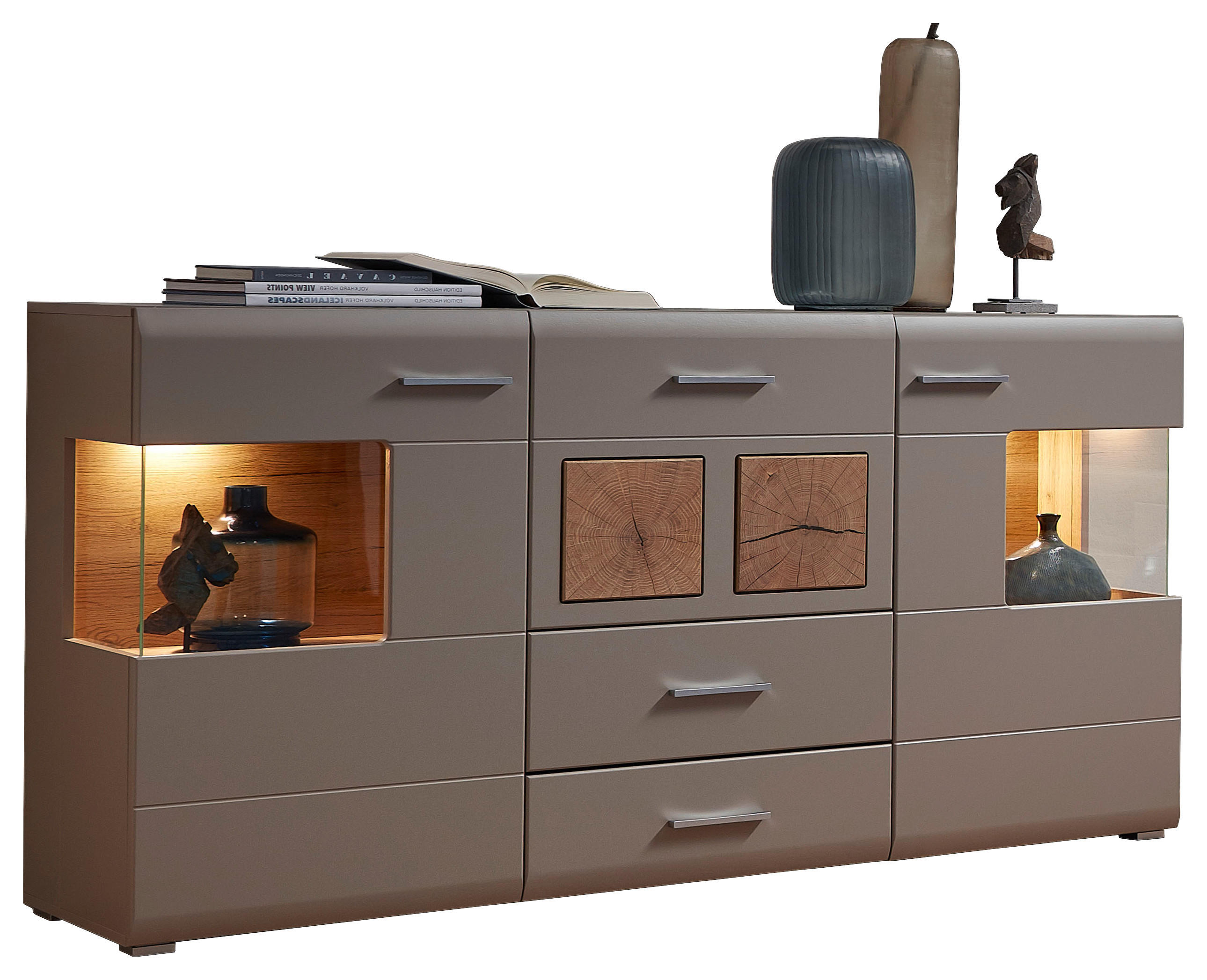 SIDEBOARD Eichefarben Beleuchtung, Einlegeböden - Chromfarben/Eichefarben, Design, Glas/Holzwerkstoff (170/94/42cm) - Livetastic