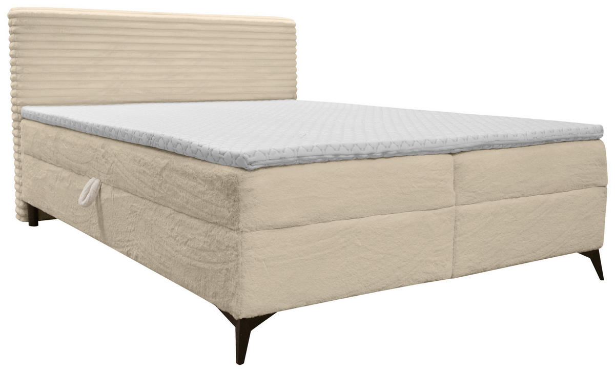 BOXBETT 160/200 cm,  in Creme, Bettkasten, Topper, Matratzen, H3 = fest  - Creme/Schwarz, Design, Holz/Holzwerkstoff (160/200cm) - Xora