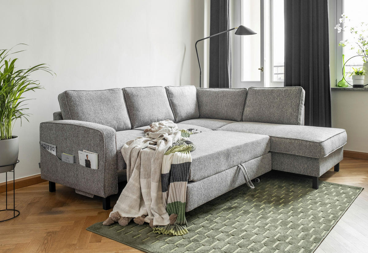 ECKSOFA Grau Struktur  - Schwarz/Grau, Holz/Textil (233/198cm) - MID.YOU