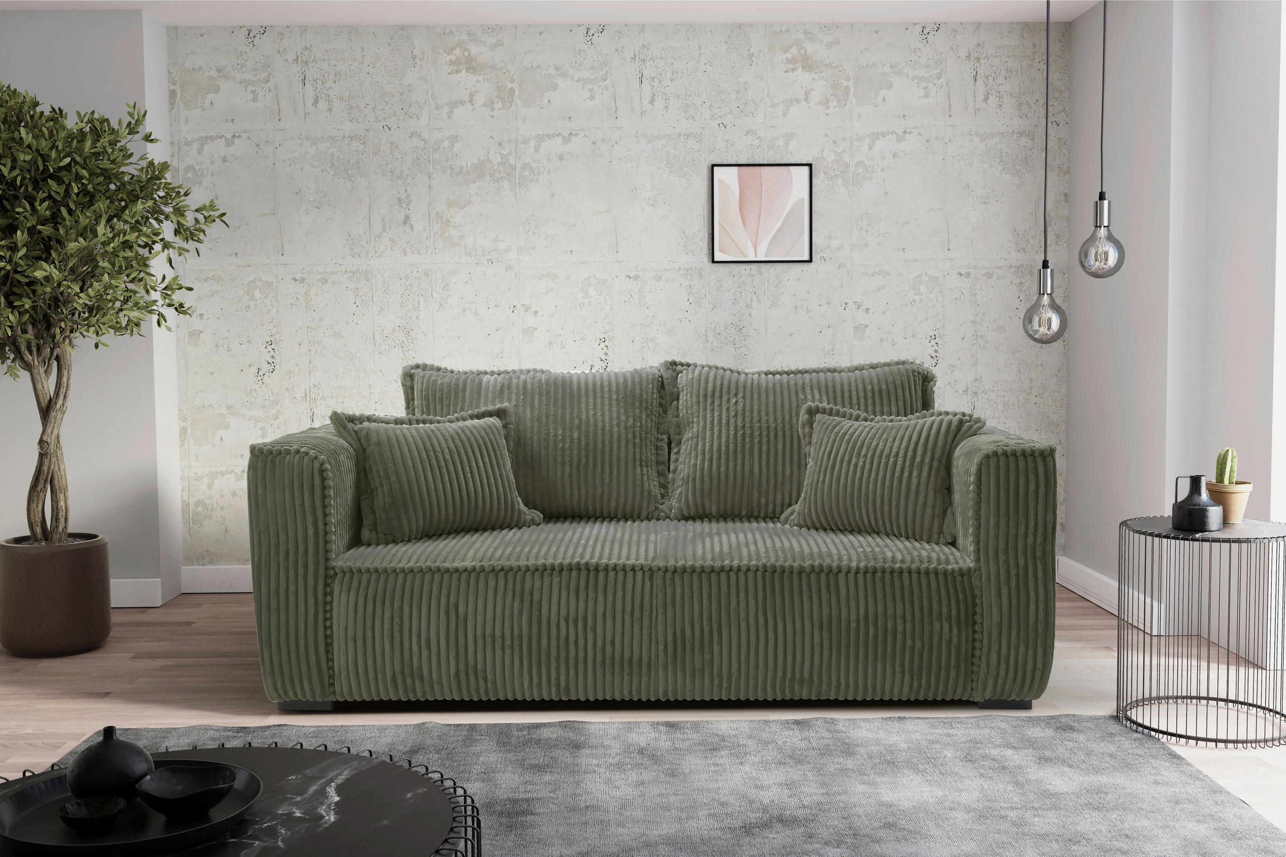 SOFA in Cord Grün - Schwarz/Grün, Design, Holz/Textil (223/95/121cm) - MID.YOU