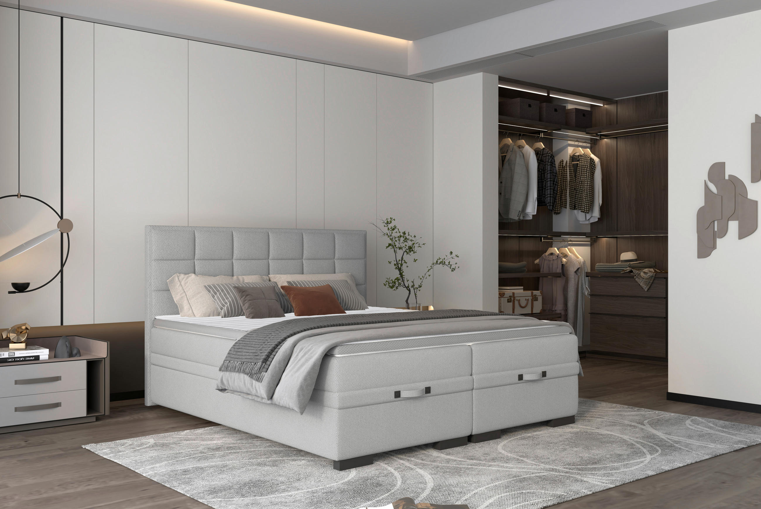 BOXSPRINGBETT 180/200 cm  in Hellgrau  - Hellgrau/Schwarz, KONVENTIONELL, Kunststoff/Textil (180/200cm) - home24
