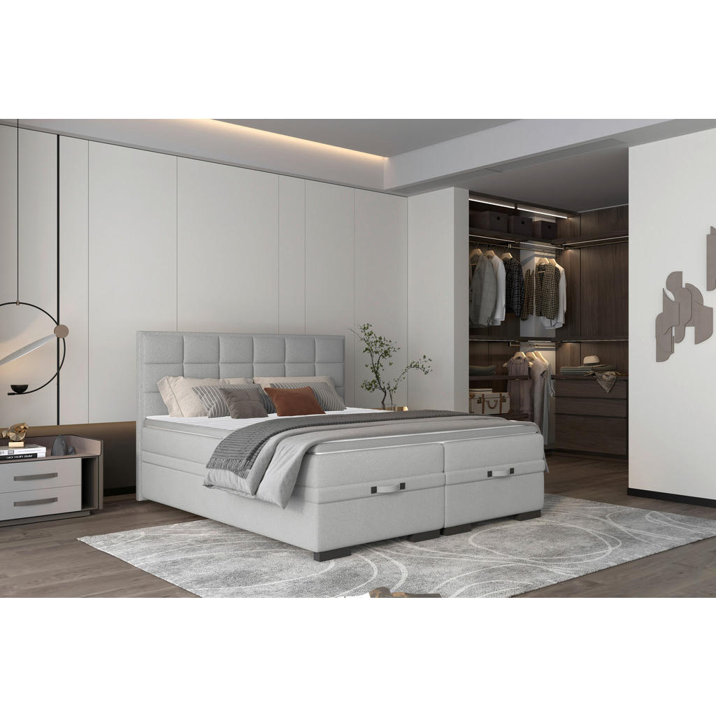 Thumbnail - home24 Boxspringbett, Hellgrau, Textil, Uni, H2 + H3, 7-Zonen, Höhe ca. 17 cm, 180x200 cm, Fsc, Reach, Made in EU, Oeko-...