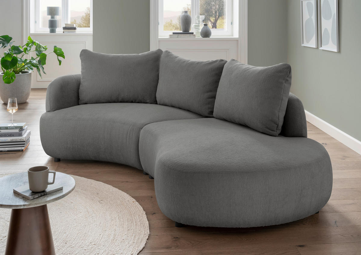 ECKSOFA in Mikrofaser Graubraun  - Graubraun/Schwarz, Modern, Kunststoff/Textil (139/250cm) - Livetastic