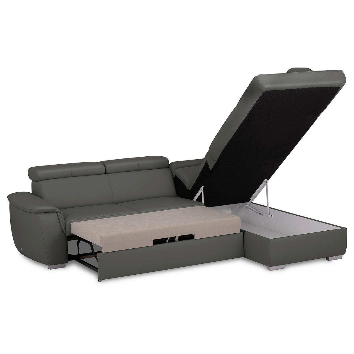 ECKSOFA  in Lederlook Echtleder Anthrazit  - Anthrazit/Silberfarben, Leder/Holz (262/211cm) - Celina Home