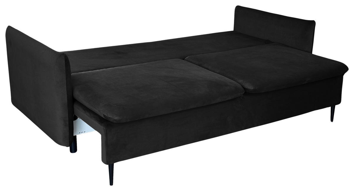 SCHLAFSOFA Velours Schwarz  - Schwarz, Design, Holz/Kunststoff (220/96/102cm) - MID.YOU
