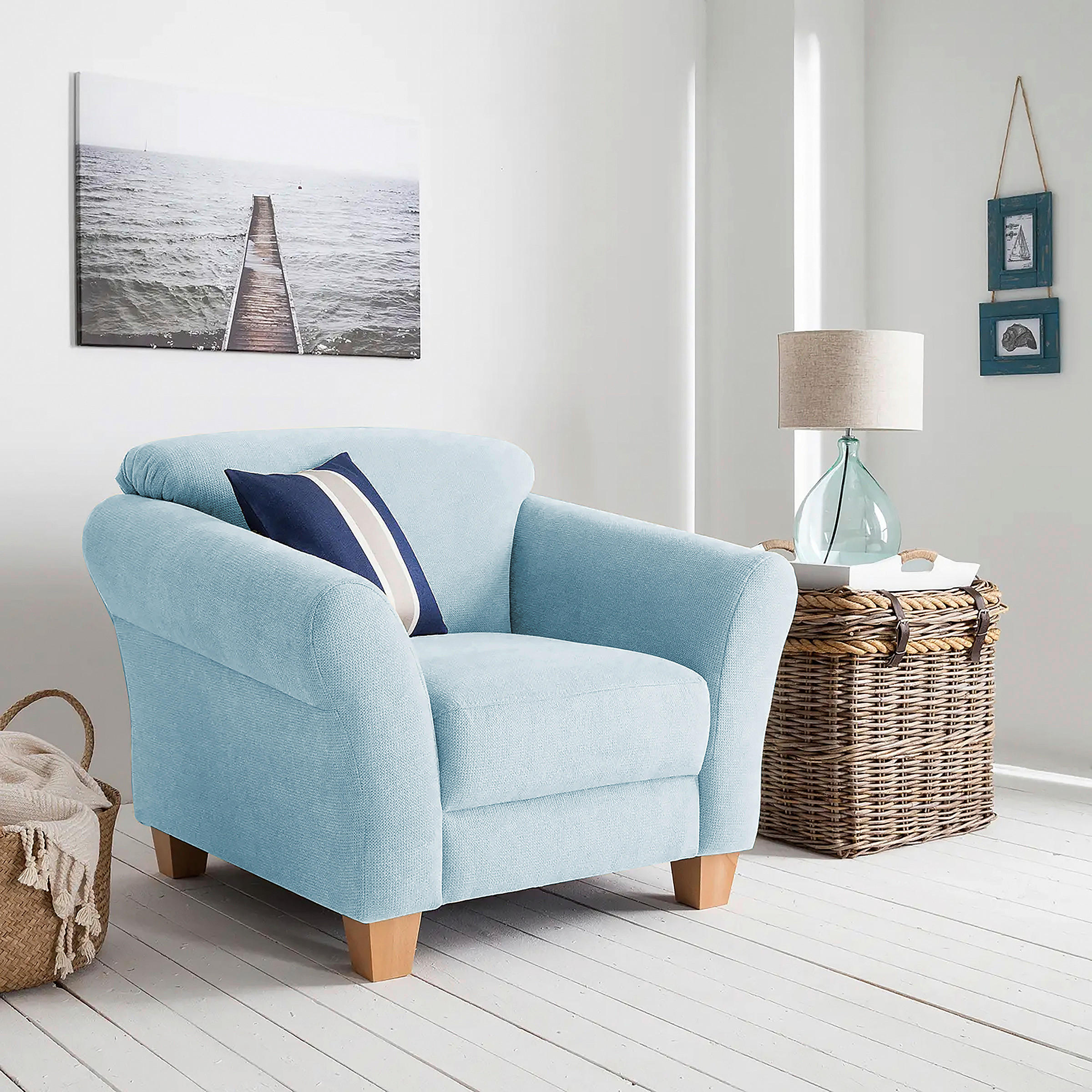 SESSEL in Flachgewebe Hellblau  - Naturfarben/Hellblau, KONVENTIONELL, Holz/Textil (101/84/89cm) - Sit & More