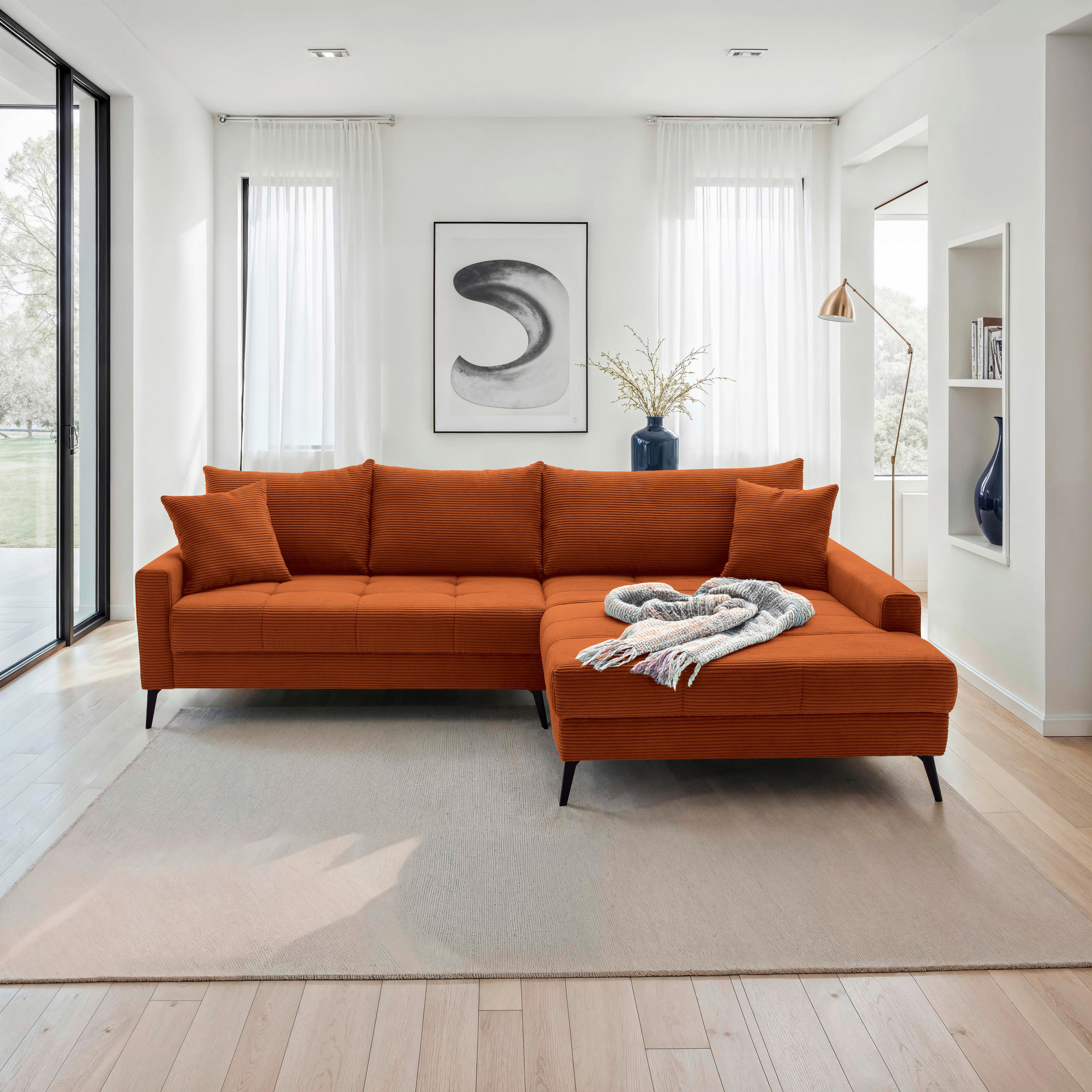 Thumbnail - Hom`in Ecksofa, Dunkelorange, Textil, 5-Sitzer, Füllung: Polyetherschaumkern, Ottomane rechts, L-Form, 280x173 cm, seite...