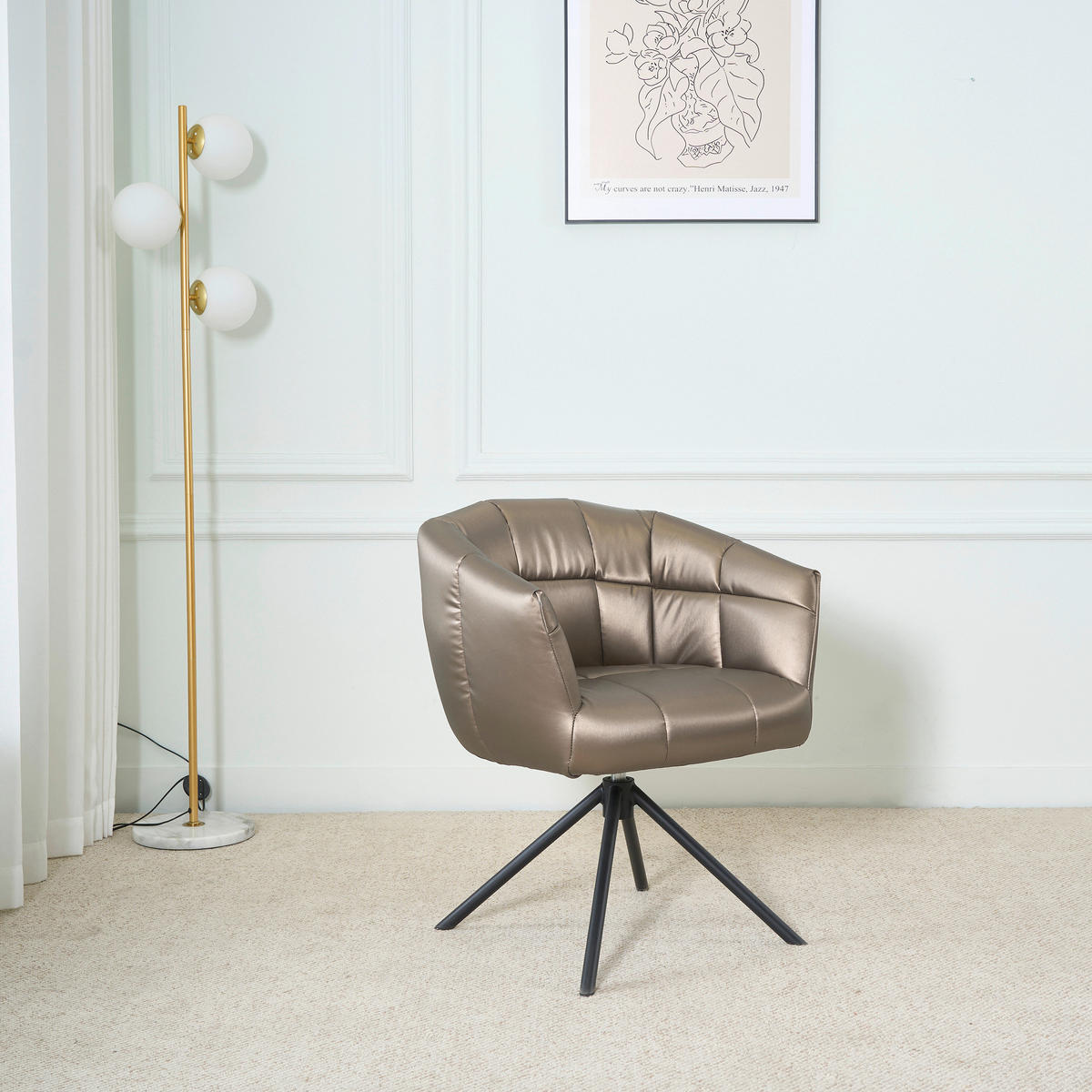 ARMLEHNSTUHL  Sitzfläche 360° drehbar Webstoff  - Taupe/Schwarz, Design, Textil/Metall (67/79/64cm) - Novel